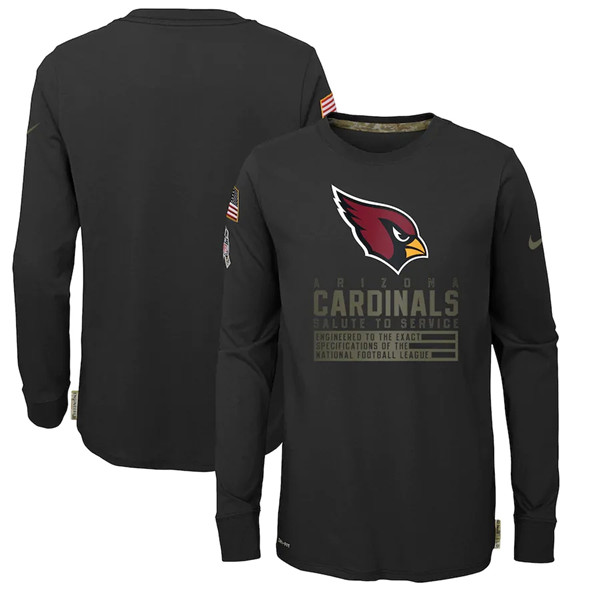 Youth Arizona Cardinals Black NFL 2020 Salute To Service Sideline Performance Long Sleeve T-Shirt
